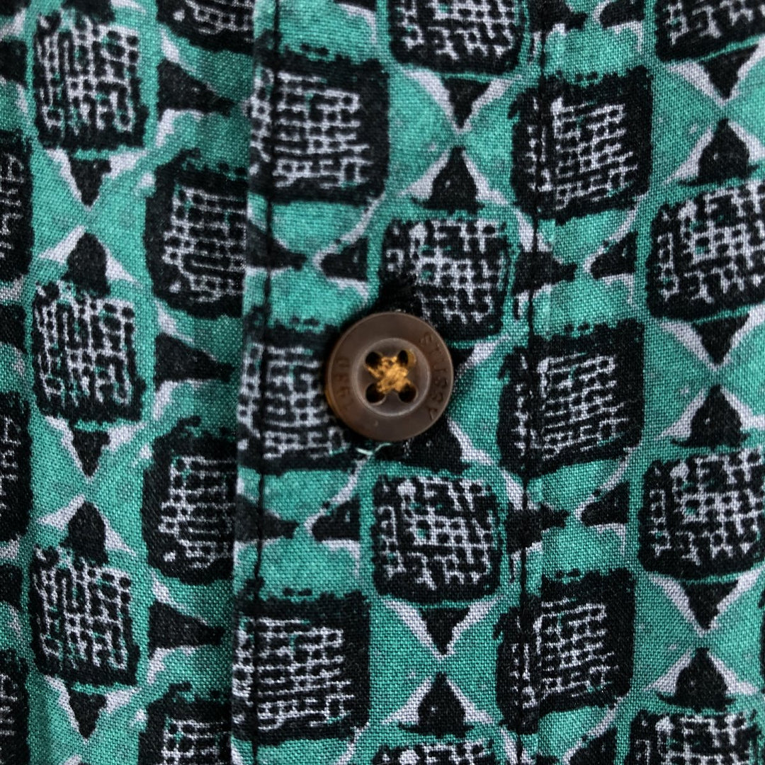 STUSSY LAGUNA BEACH all-over print short-sleeved shirt, men's size M unclear green type Vintage Second Hand