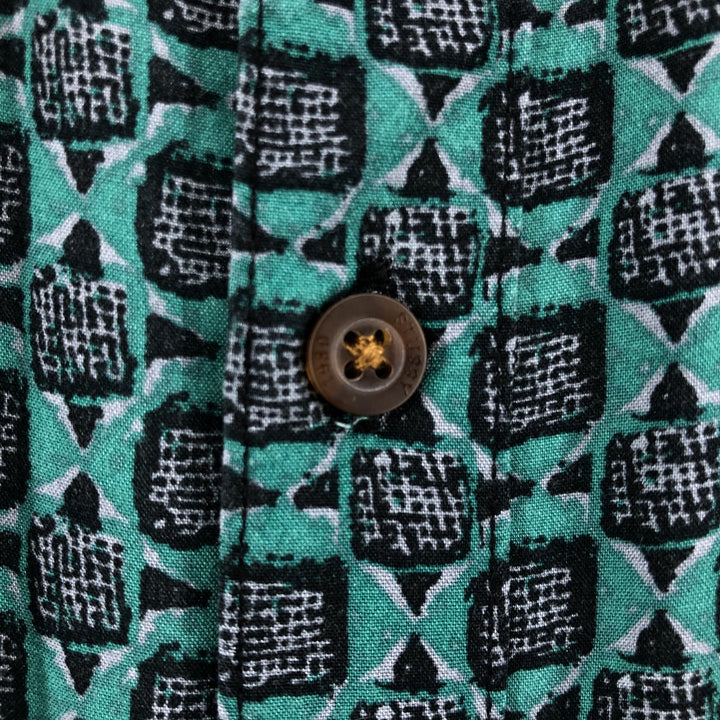 STUSSY LAGUNA BEACH all-over print short-sleeved shirt, men's size M unclear green type Vintage Second Hand