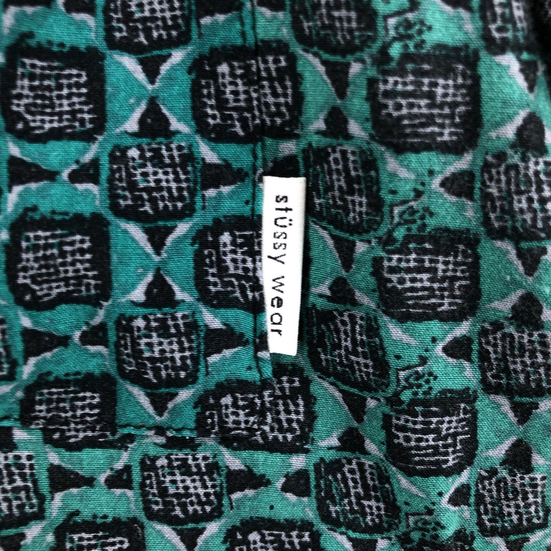 STUSSY LAGUNA BEACH all-over print short-sleeved shirt, men's size M unclear green type Vintage Second Hand