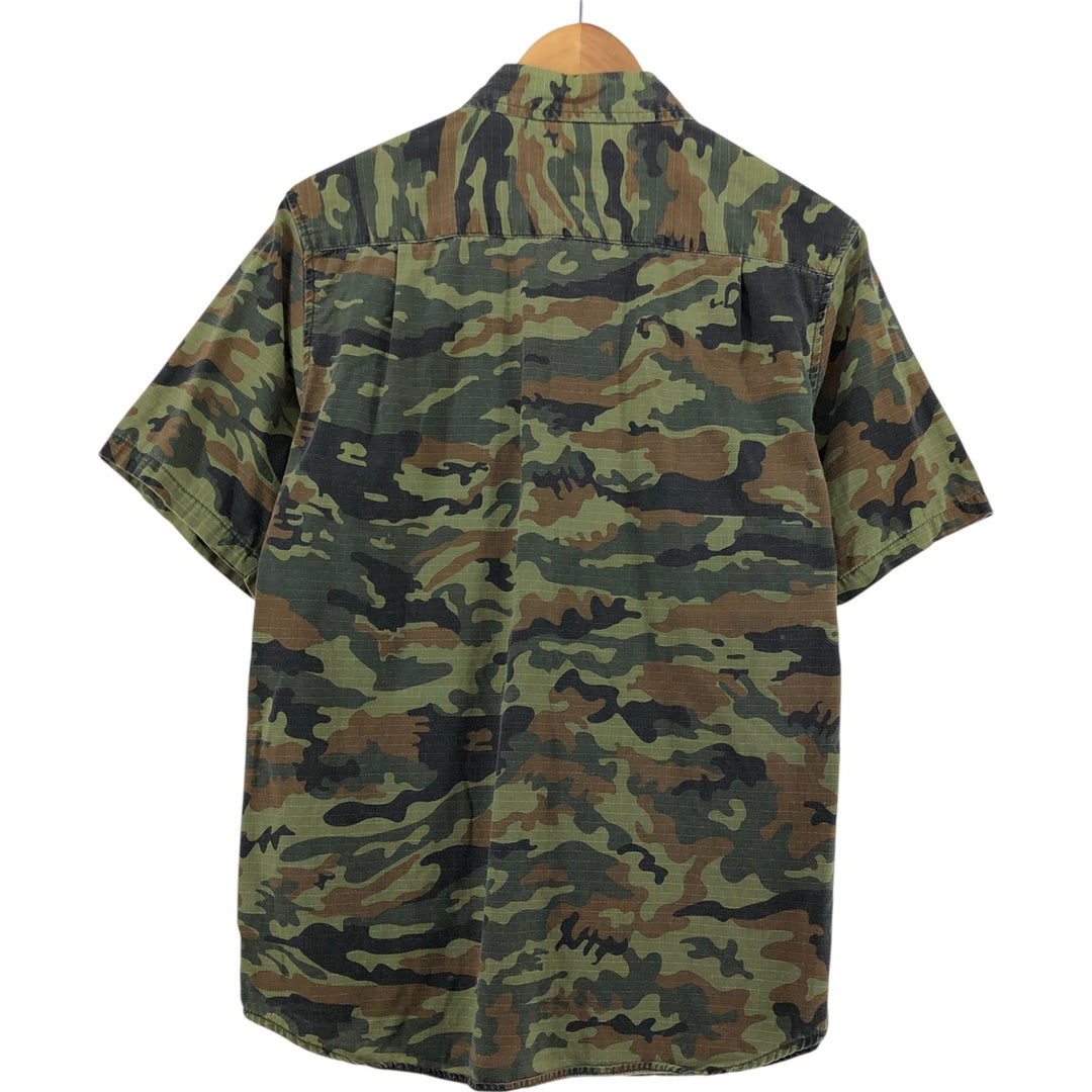 STUSSY Camouflage Pattern Ripstop Short Sleeve Cotton Shirt, Men's M cotton Khaki type Vintage Second Hand
