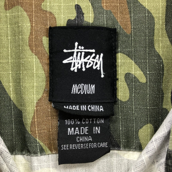 STUSSY Camouflage Pattern Ripstop Short Sleeve Cotton Shirt, Men's M cotton Khaki type Vintage Second Hand