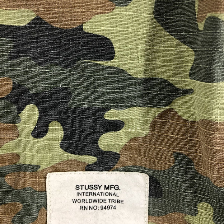 STUSSY Camouflage Pattern Ripstop Short Sleeve Cotton Shirt, Men's M cotton Khaki type Vintage Second Hand