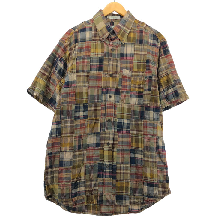 ORVIS patchwork short sleeve button down check shirt, men's size M cotton brown type Vintage Second Hand