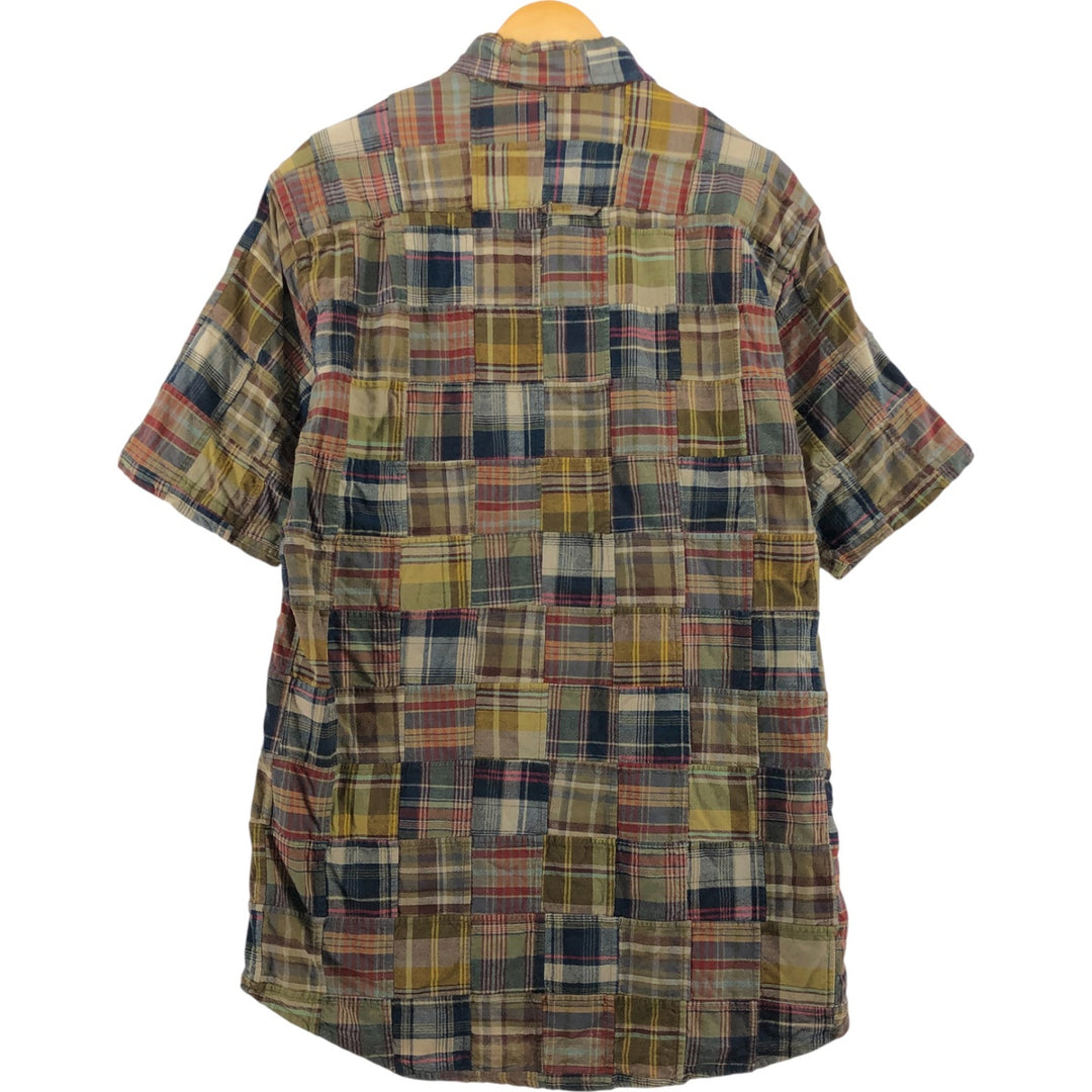 ORVIS patchwork short sleeve button down check shirt, men's size M cotton brown type Vintage Second Hand