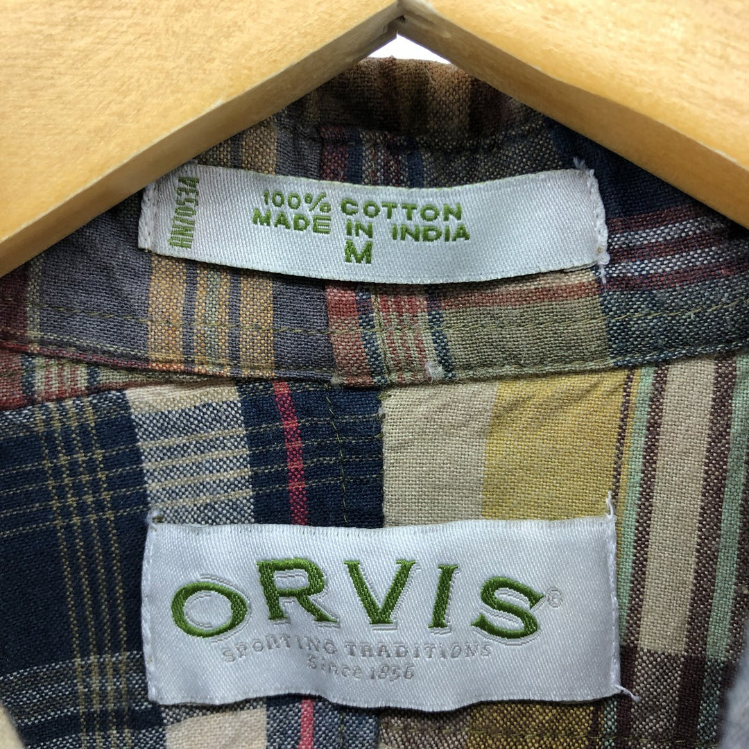 ORVIS patchwork short sleeve button down check shirt, men's size M cotton brown type Vintage Second Hand