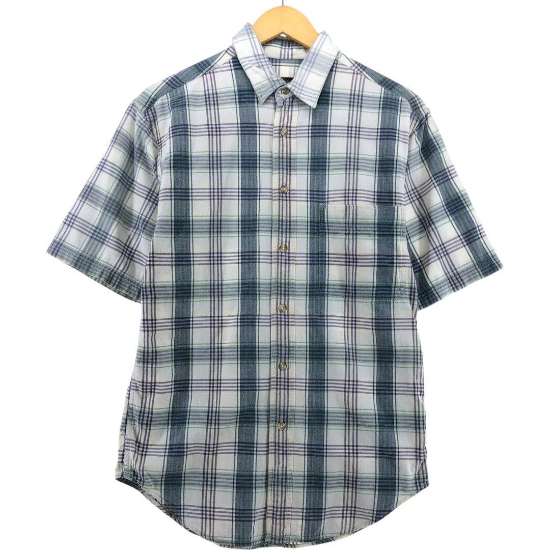 80s-90'S Eddie Bauer Black Tag Short Sleeve Cotton Check Shirt Men's S Size Vintage cotton Beige type Vintage Second Hand