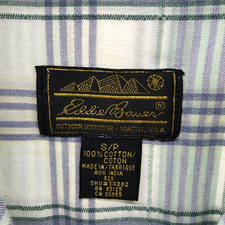 80s-90'S Eddie Bauer Black Tag Short Sleeve Cotton Check Shirt Men's S Size Vintage cotton Beige type Vintage Second Hand