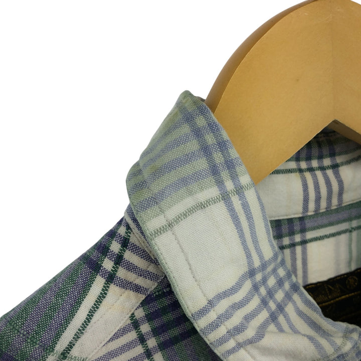 80s-90'S Eddie Bauer Black Tag Short Sleeve Cotton Check Shirt Men's S Size Vintage cotton Beige type Vintage Second Hand