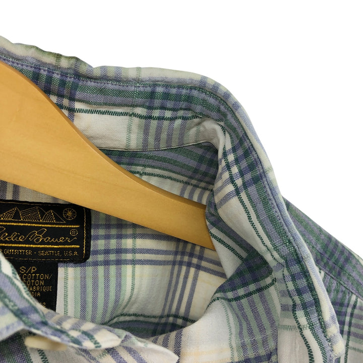 80s-90'S Eddie Bauer Black Tag Short Sleeve Cotton Check Shirt Men's S Size Vintage cotton Beige type Vintage Second Hand