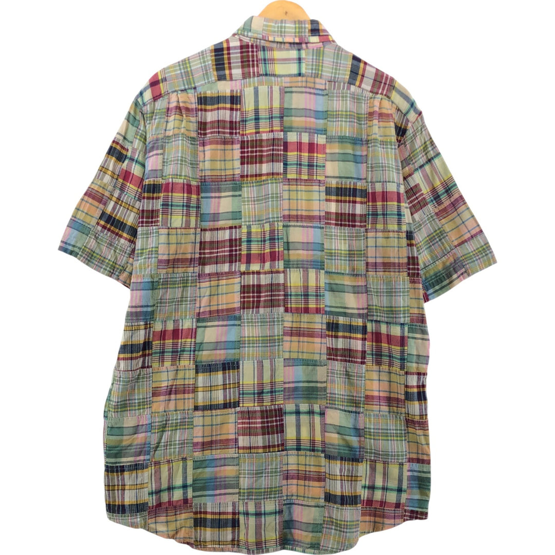 DANIEL CREMIEUX Patchwork short sleeve button down check shirt, men's size M cotton green type yellow green Vintage Second Hand