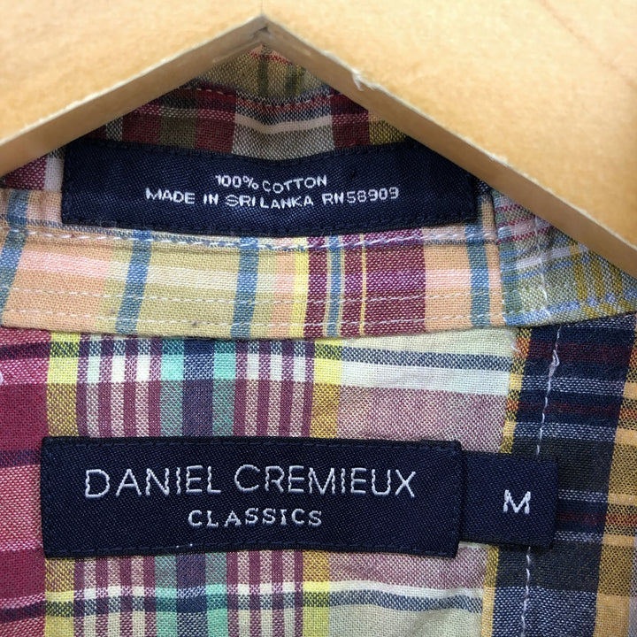 DANIEL CREMIEUX Patchwork short sleeve button down check shirt, men's size M cotton green type yellow green Vintage Second Hand