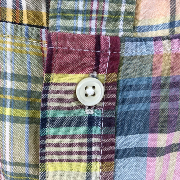 DANIEL CREMIEUX Patchwork short sleeve button down check shirt, men's size M cotton green type yellow green Vintage Second Hand