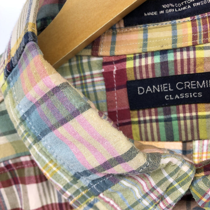 DANIEL CREMIEUX Patchwork short sleeve button down check shirt, men's size M cotton green type yellow green Vintage Second Hand