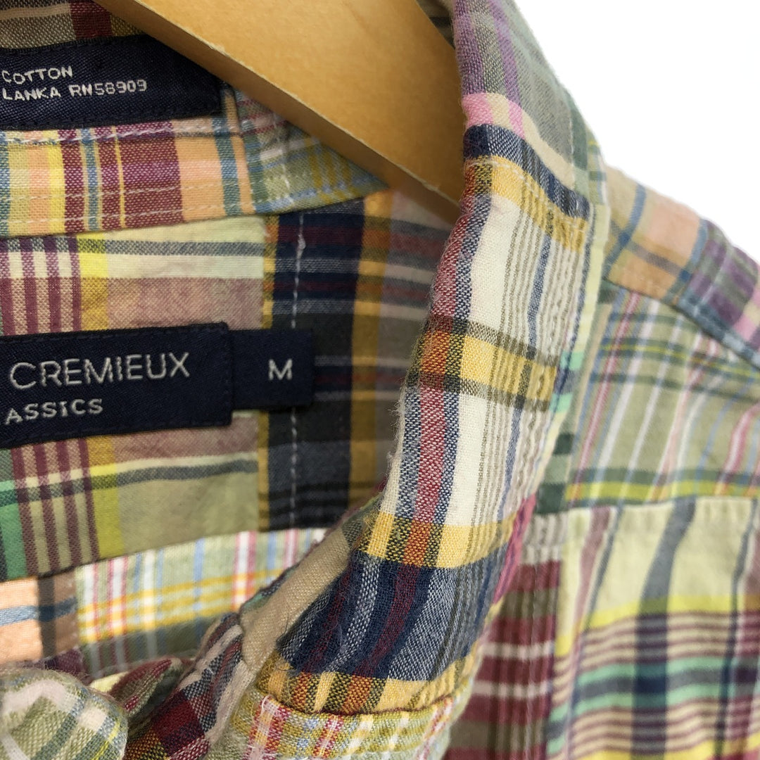DANIEL CREMIEUX Patchwork short sleeve button down check shirt, men's size M cotton green type yellow green Vintage Second Hand