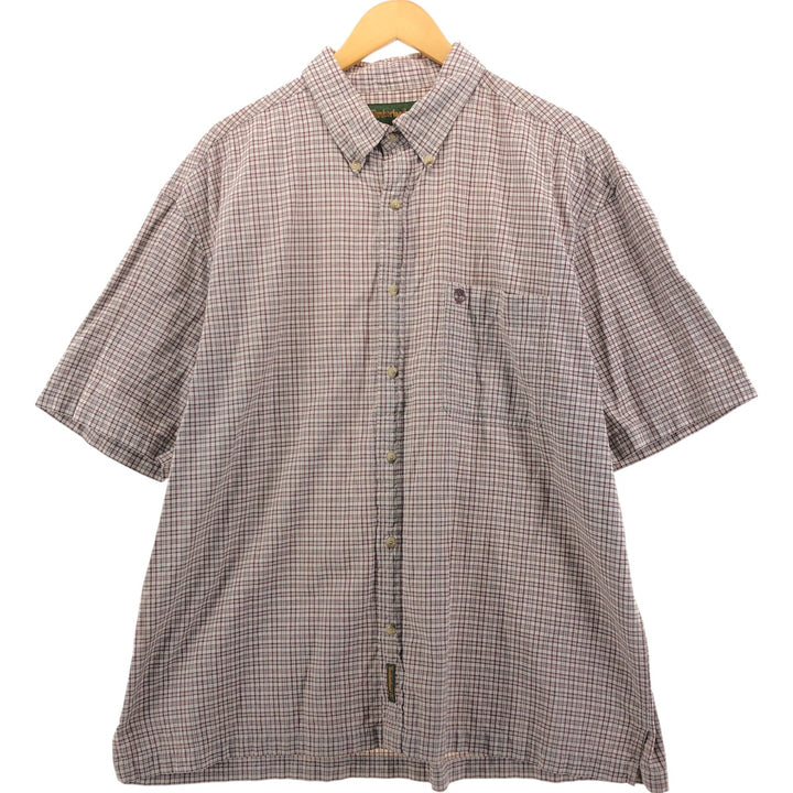 90s~00'S Timberland short sleeve button down check shirt box shirt men's XL size vintage cotton Beige type Vintage Second Hand