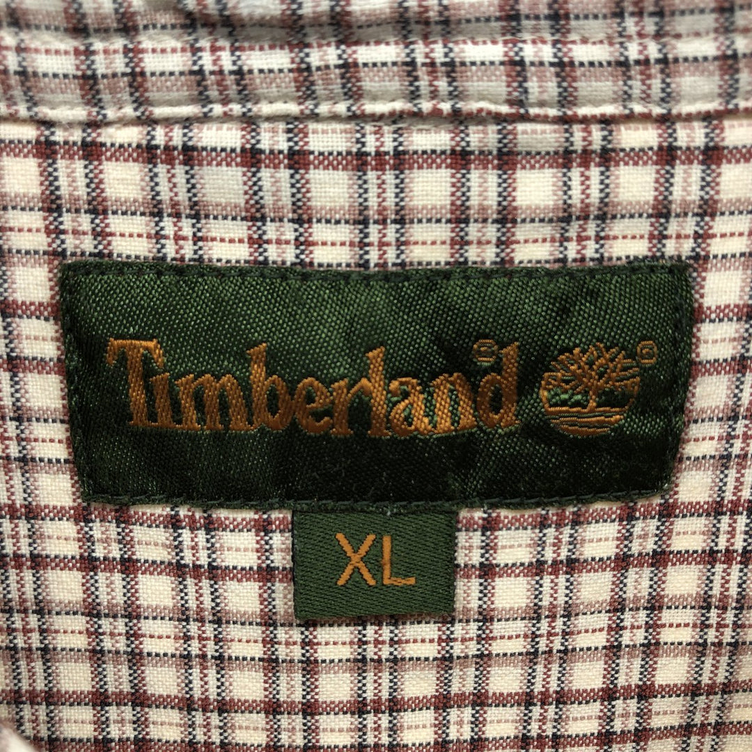 90s~00'S Timberland short sleeve button down check shirt box shirt men's XL size vintage cotton Beige type Vintage Second Hand