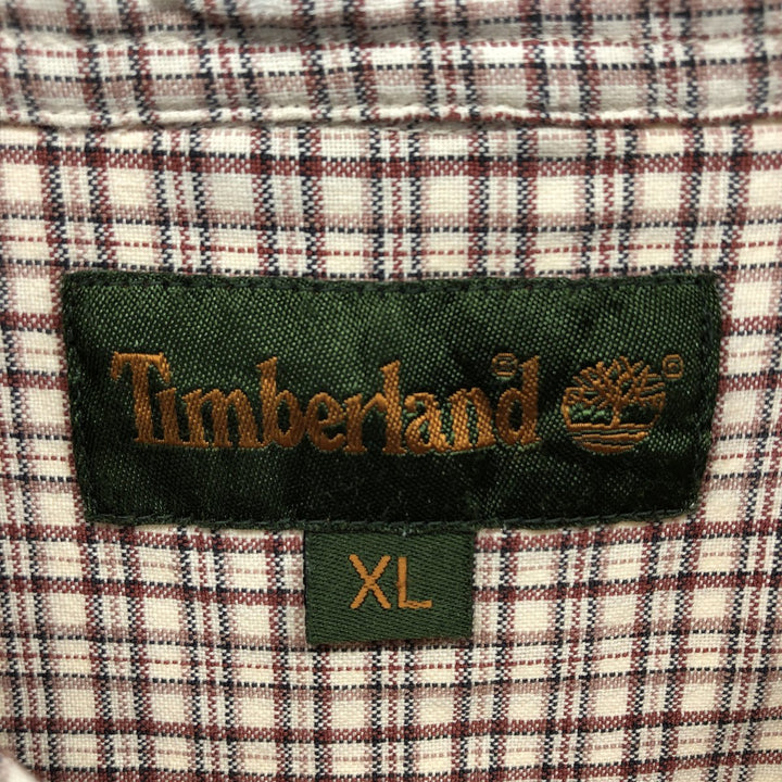 90s~00'S Timberland short sleeve button down check shirt box shirt men's XL size vintage cotton Beige type Vintage Second Hand