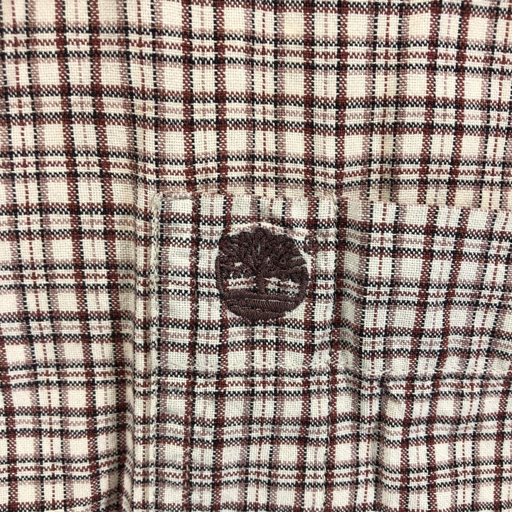 90s~00'S Timberland short sleeve button down check shirt box shirt men's XL size vintage cotton Beige type Vintage Second Hand