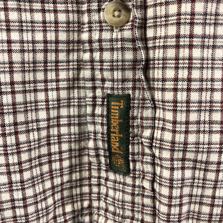90s~00'S Timberland short sleeve button down check shirt box shirt men's XL size vintage cotton Beige type Vintage Second Hand