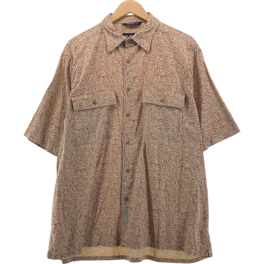 90'S NAUTICA all-over print short-sleeve cotton shirt, box shirt, men's size L, vintage cotton Beige type Vintage Second Hand