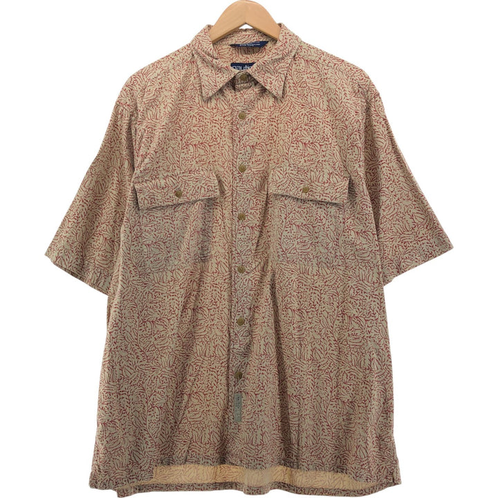 90'S NAUTICA all-over print short-sleeve cotton shirt, box shirt, men's size L, vintage cotton Beige type Vintage Second Hand