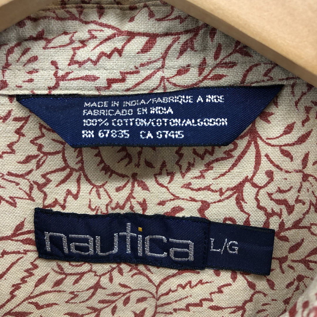 90'S NAUTICA all-over print short-sleeve cotton shirt, box shirt, men's size L, vintage cotton Beige type Vintage Second Hand