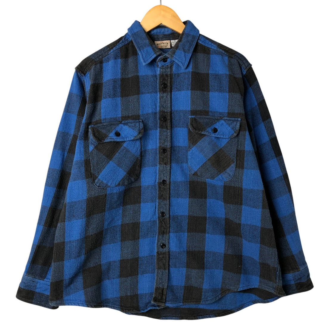 90'S Five Brother Buffalo Check Long Sleeve Flannel Check Shirt Men's XL Vintage cotton blue type Vintage Second Hand