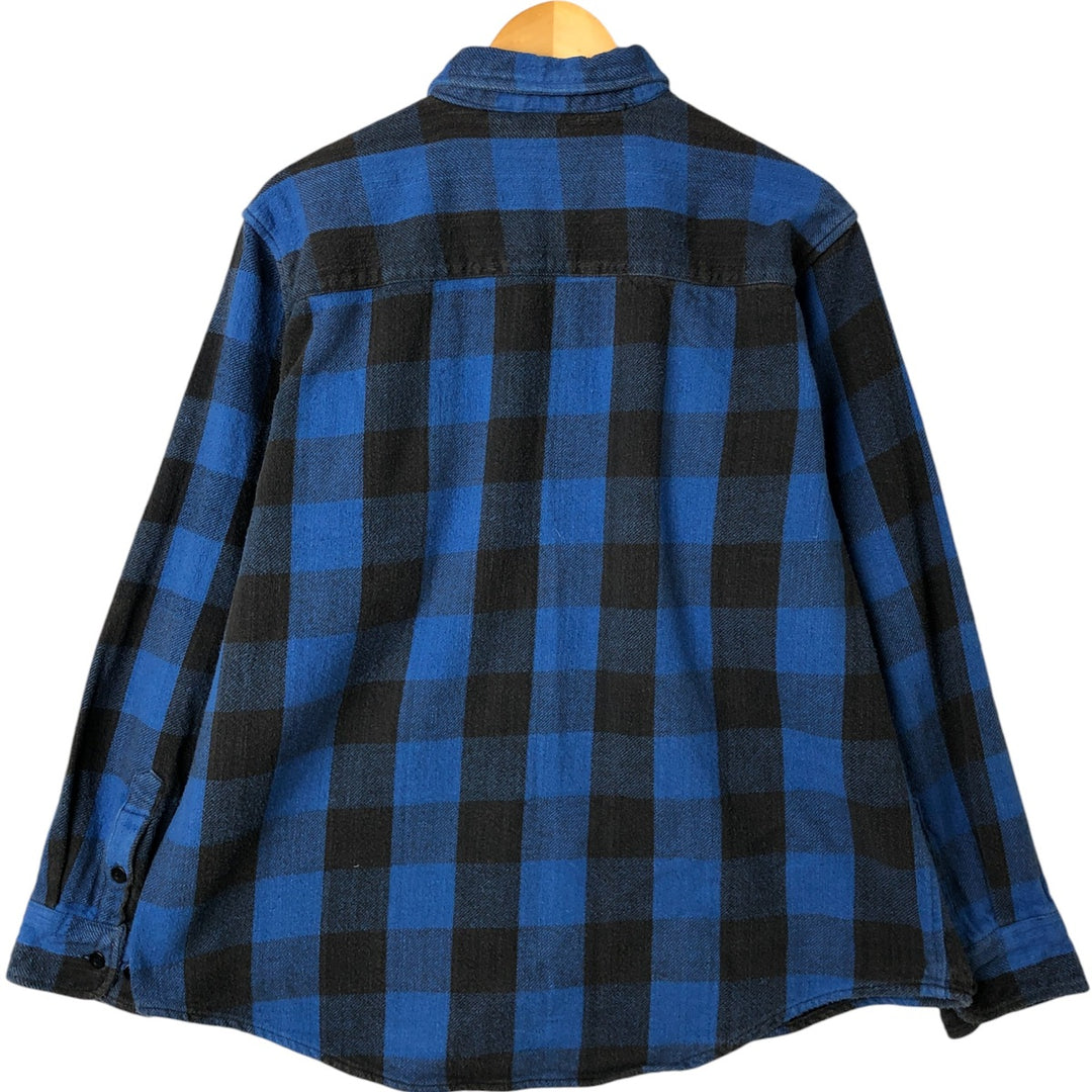 90'S Five Brother Buffalo Check Long Sleeve Flannel Check Shirt Men's XL Vintage cotton blue type Vintage Second Hand