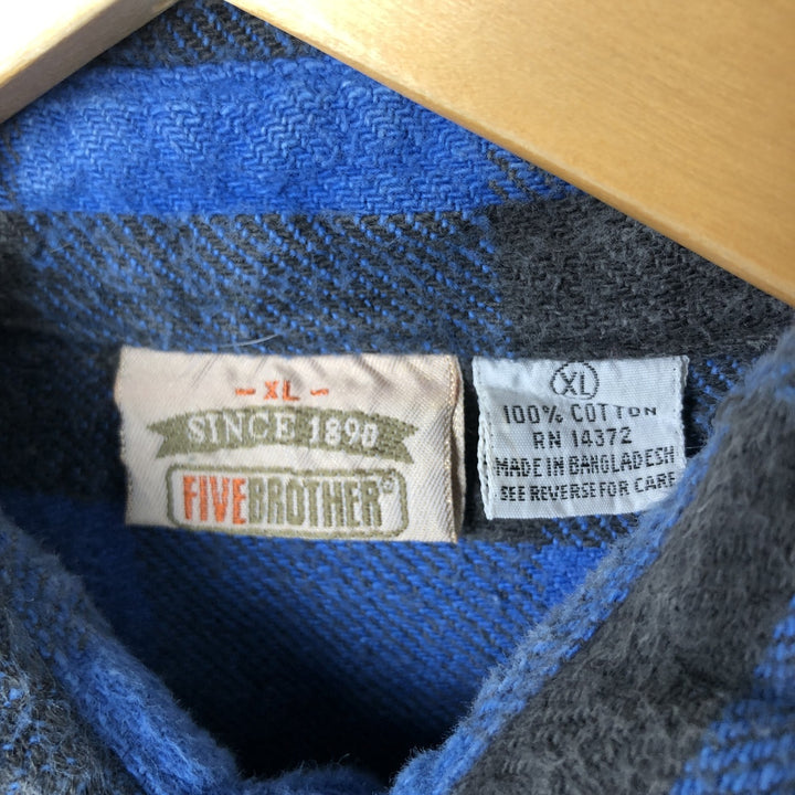 90'S Five Brother Buffalo Check Long Sleeve Flannel Check Shirt Men's XL Vintage cotton blue type Vintage Second Hand