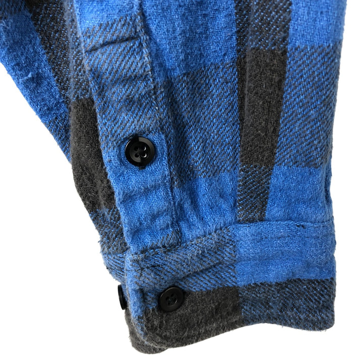 90'S Five Brother Buffalo Check Long Sleeve Flannel Check Shirt Men's XL Vintage cotton blue type Vintage Second Hand