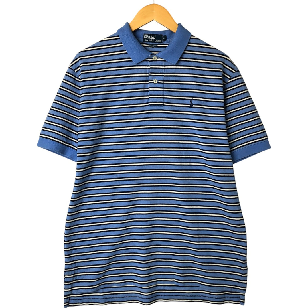 Ralph Lauren POLO by Ralph Lauren short sleeve striped polo shirt, men's size L cotton Blue type light blue Vintage Second Hand