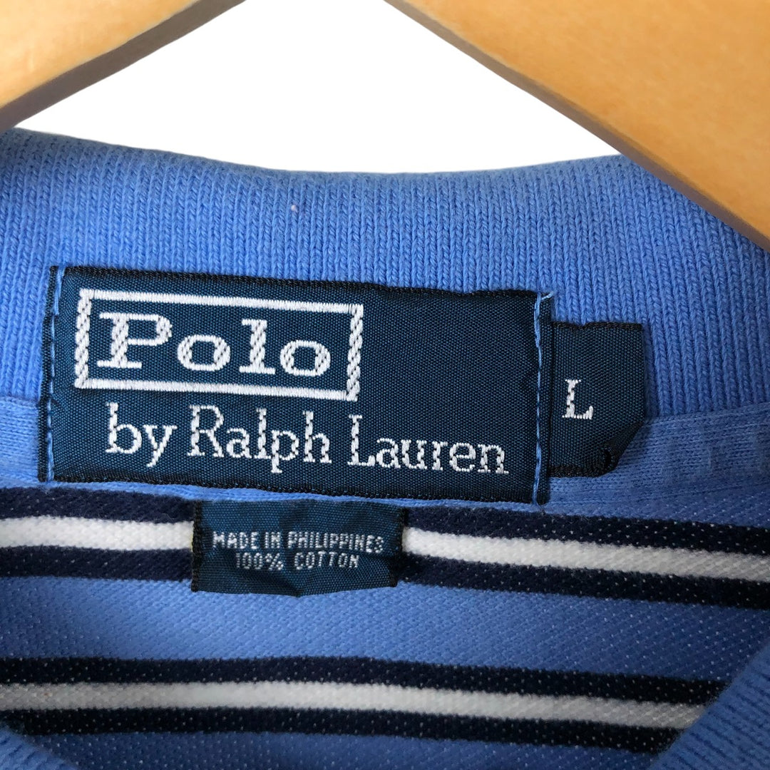 Ralph Lauren POLO by Ralph Lauren short sleeve striped polo shirt, men's size L cotton Blue type light blue Vintage Second Hand