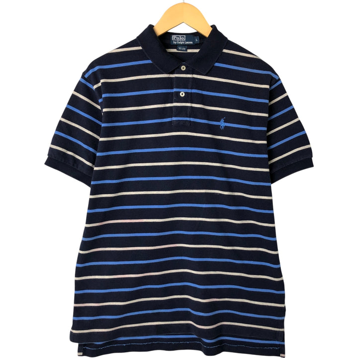 Ralph Lauren POLO by Ralph Lauren Multi-border short sleeve striped polo shirt Men's size L cotton navy blue type Vintage Second Hand