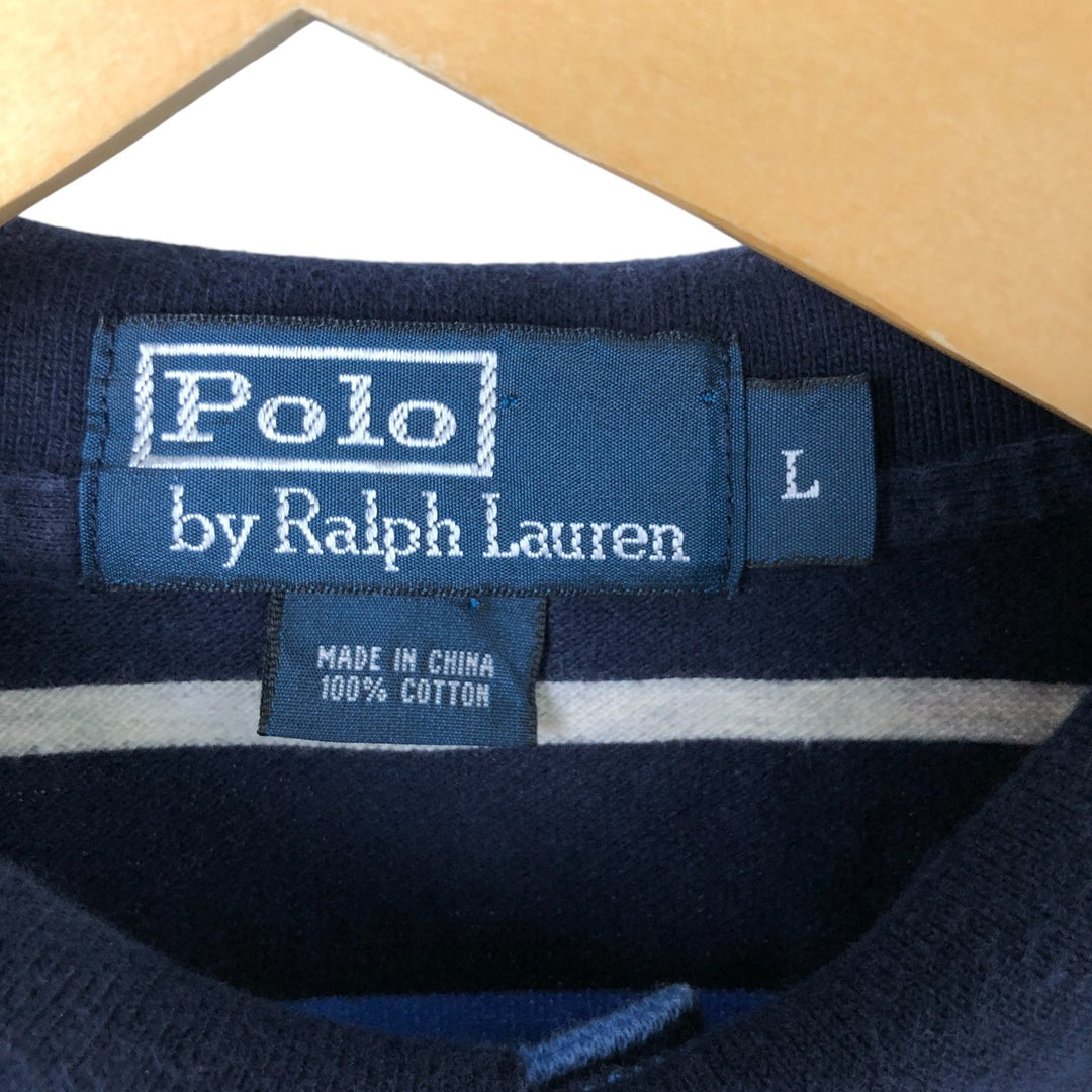 Ralph Lauren POLO by Ralph Lauren Multi-border short sleeve striped polo shirt Men's size L cotton navy blue type Vintage Second Hand