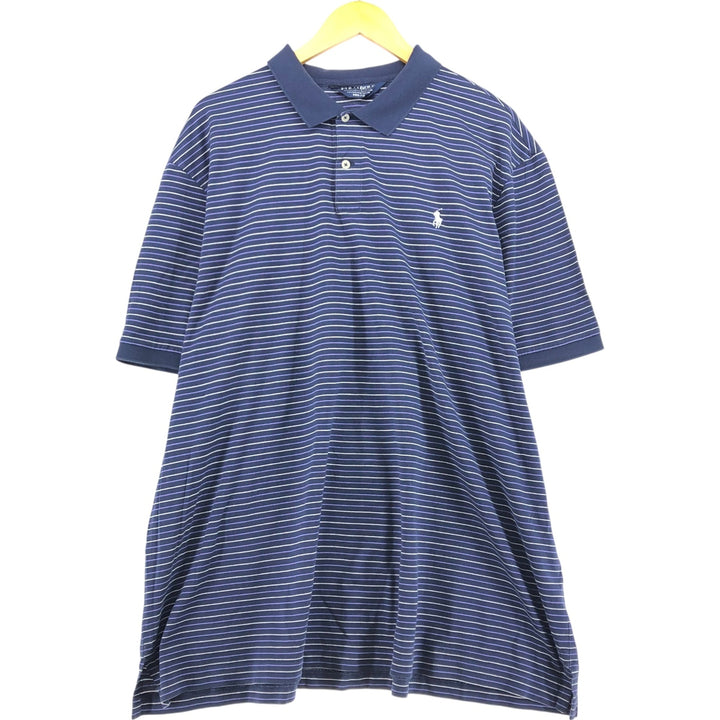 Ralph Lauren POLO GOLF PRO FIT short sleeve striped polo shirt for men, size XXL Pima Cotton navy blue type Vintage Second Hand