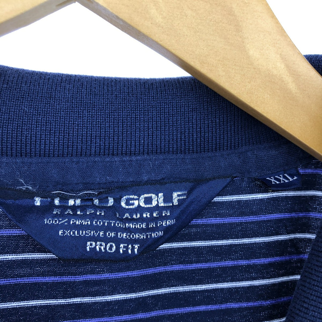 Ralph Lauren POLO GOLF PRO FIT short sleeve striped polo shirt for men, size XXL Pima Cotton navy blue type Vintage Second Hand