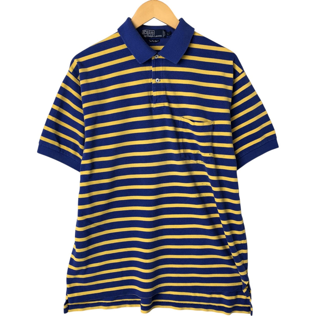 Ralph Lauren POLO by Ralph Lauren The big shirt, short sleeve, striped polo shirt, men's size L cotton blue type Vintage Second Hand