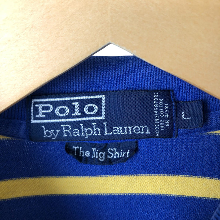 Ralph Lauren POLO by Ralph Lauren The big shirt, short sleeve, striped polo shirt, men's size L cotton blue type Vintage Second Hand