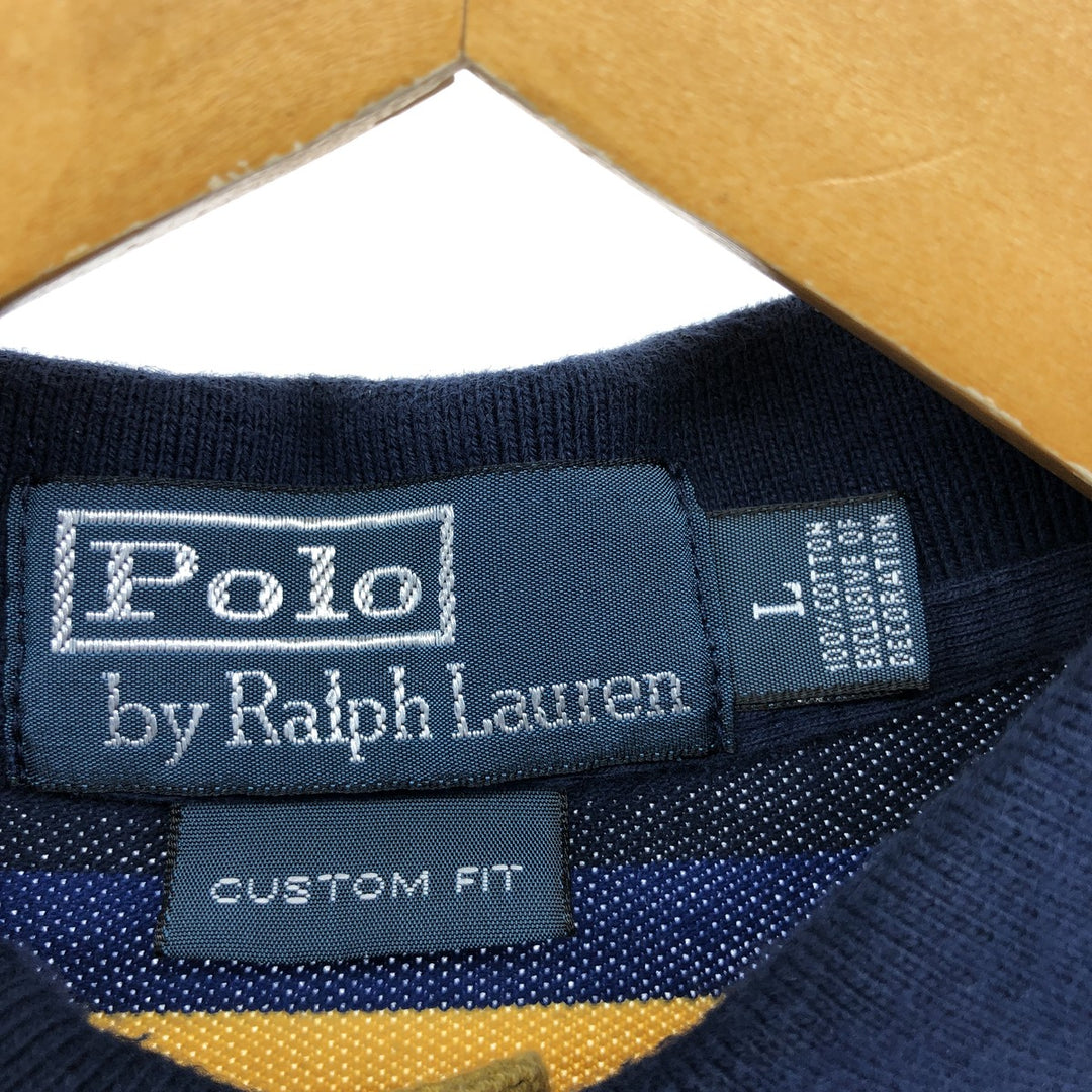 Ralph Lauren POLO by Ralph Lauren COSTOM FIT short sleeve striped polo shirt men's size L cotton navy blue type Vintage Second Hand
