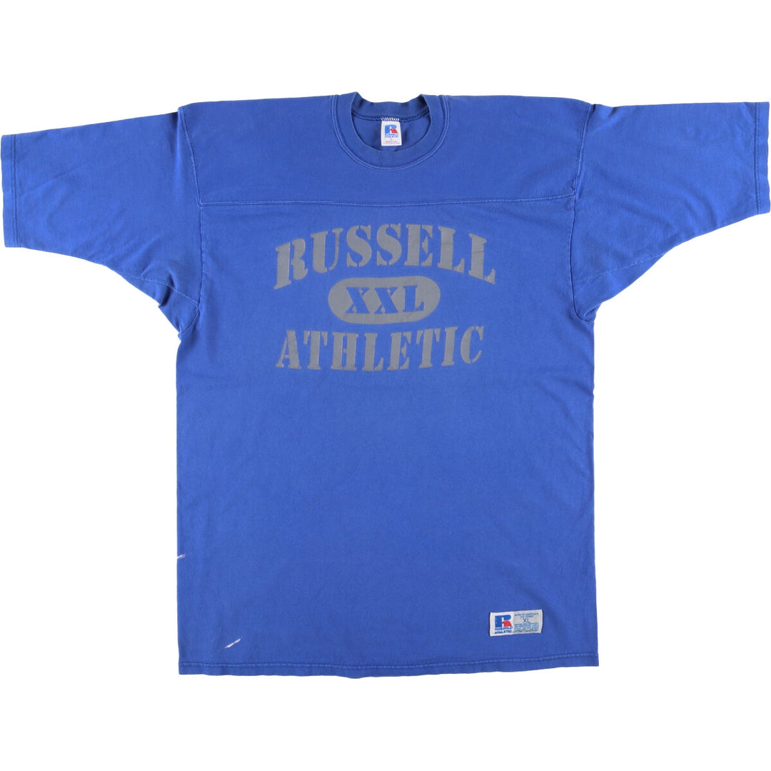 90'S Russell Football T-shirt, Made in USA, Men's XL, Vintage cotton blue type Vintage Second Hand