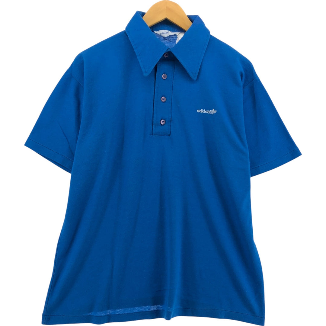 70'S Adidas short sleeve polo shirt, men's size L, vintage cotton blue type Vintage Second Hand