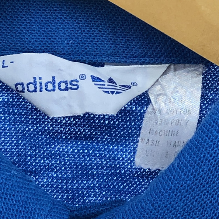 70'S Adidas short sleeve polo shirt, men's size L, vintage cotton blue type Vintage Second Hand