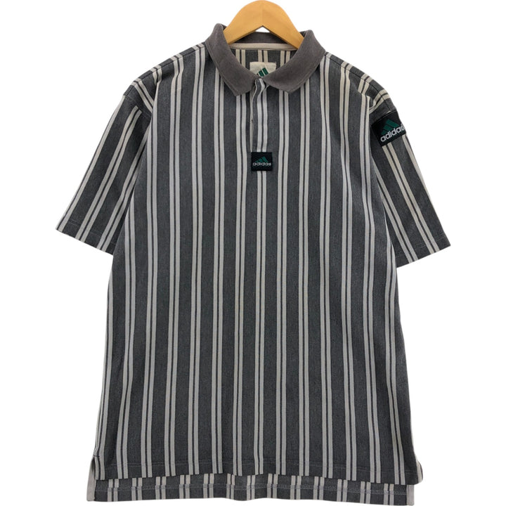 90'S Adidas EQUIPMENT Stripe Pattern Short Sleeve Rugby Shirt Men's L Size Vintage cotton gray type Vintage Second Hand