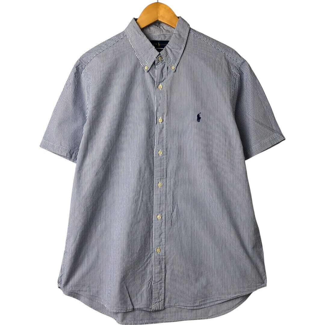 Ralph Lauren Classic Fit short sleeve button down striped shirt, men's XL size cotton blue type Vintage Second Hand