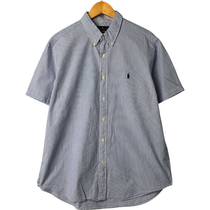 Ralph Lauren Classic Fit short sleeve button down striped shirt, men's XL size cotton blue type Vintage Second Hand