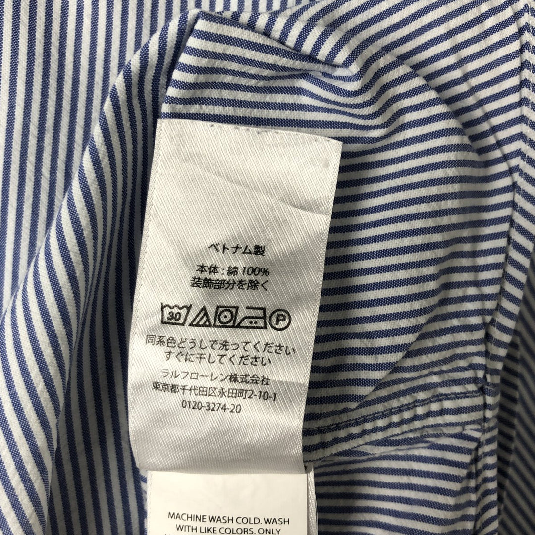 Ralph Lauren Classic Fit short sleeve button down striped shirt, men's XL size cotton blue type Vintage Second Hand