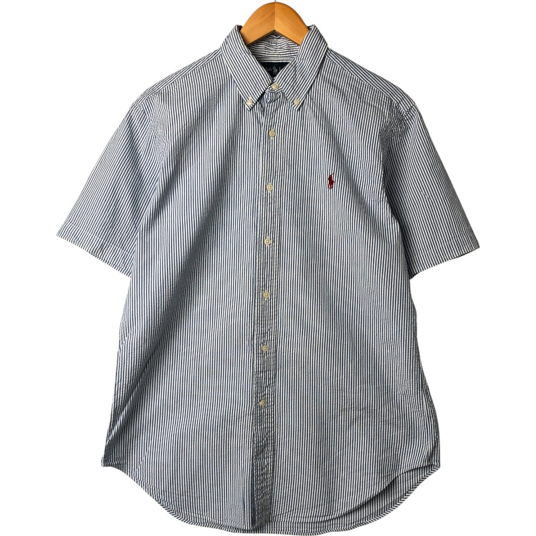 Ralph Lauren Classic Fit Seersucker Short Sleeve Button Down Striped Shirt Men's M cotton Blue type light blue Vintage Second Hand