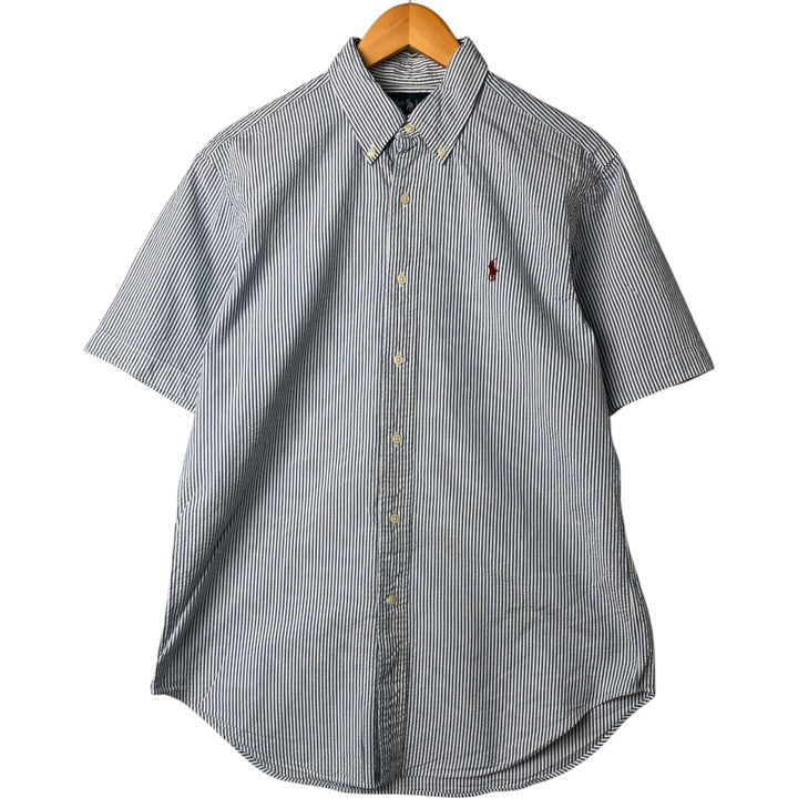 Ralph Lauren Classic Fit Seersucker Short Sleeve Button Down Striped Shirt Men's M cotton Blue type light blue Vintage Second Hand