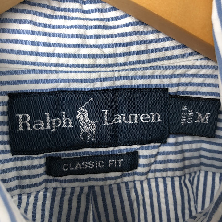 Ralph Lauren Classic Fit Seersucker Short Sleeve Button Down Striped Shirt Men's M cotton Blue type light blue Vintage Second Hand