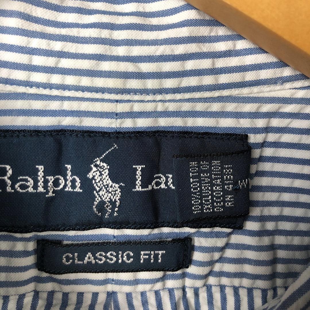 Ralph Lauren Classic Fit Seersucker Short Sleeve Button Down Striped Shirt Men's M cotton Blue type light blue Vintage Second Hand
